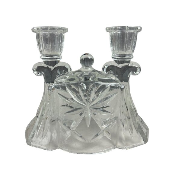 Vintage EAPG Anchor Hocking Prescut Double Taper Candlestick Holder - Picture 1 of 5